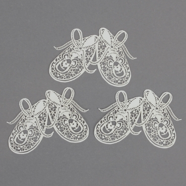 3 Papier Babyschühchen, Taufe, Laser Cut, für Kartengestaltung, Basteln, 69 mm