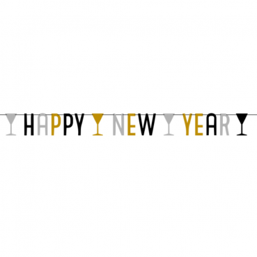 Partykette Silvester, Happy New Year mit Sektgläsern