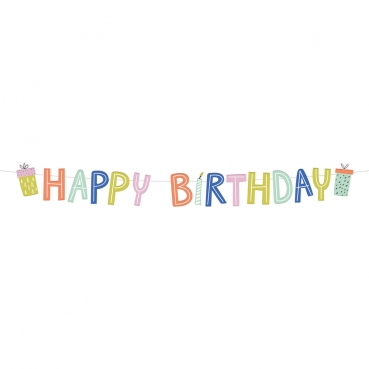 1,5 Meter Partykette, Geburtstag -Happy Birthday- Geschenke, bunt