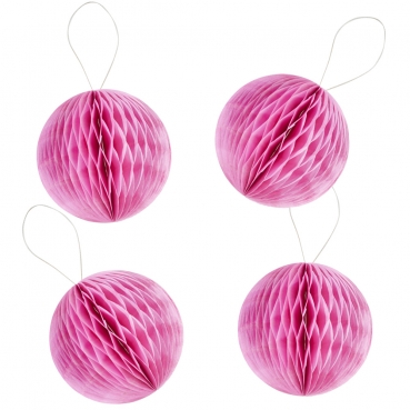 4 Mini Wabenbälle in Rosa zum Aufhängen, 80 mm