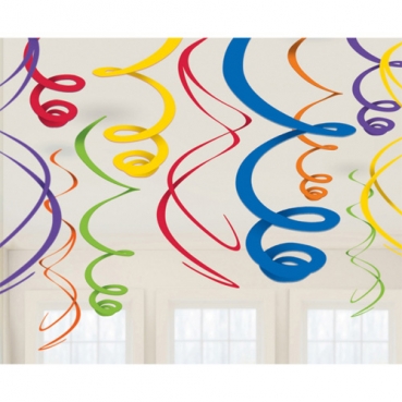 12 Raumdeko Spiralen in Regenbogenfarben, 55 cm