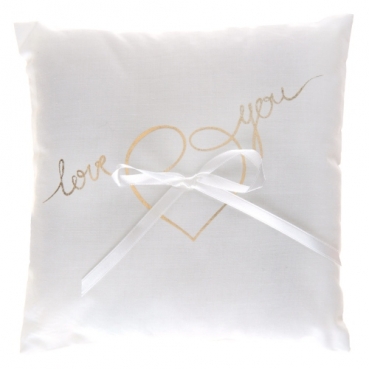 Hochzeit Ringkissen -Love you- in Weiß mit goldener Schrift