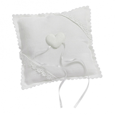 Hochzeit Ringkissen mit Herz in Wollweiß, 14 x 14 cm