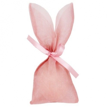 5 Osterhasen Gastgeschenk Säckchen mit Satinband, in Altrosa, 17 cm