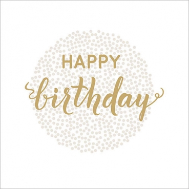 20er Pack Servietten Geburtstag, Happy Birthday in Weiß/Gold, 33 x 33 cm