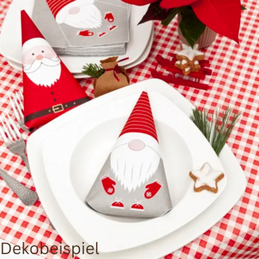 Dekobeispiel für die Servietten Weihnachtswichtel zum Falten, 33 x 33 cm.