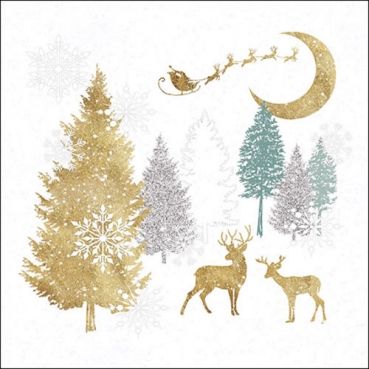 20er Pack Servietten Weihnachten, Winterwald in Gold/Silber, 33 x 33 cm