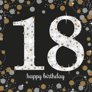 16er Pack Servietten Funkelnde 18, Geburtstag, 33 x 33 cm