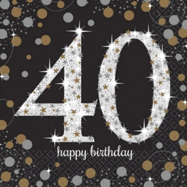 16er Pack Servietten Funkelnde 40, Geburtstag, 33 x 33 cm