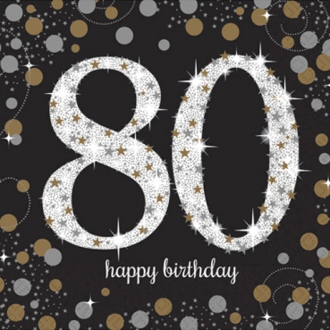 16er Pack Servietten Funkelnde 80, Geburtstag, 33 x 33 cm