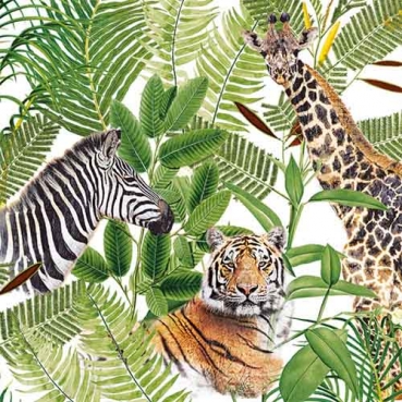 20er Pack Servietten Safari, Giraffe, Tiger, Zebra, Elefant, 33 x 33 cm, zweiseitig