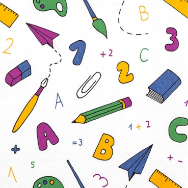 20er Pack Servietten Einschulung, ABC, Schulsymbole, 33 x 33 cm