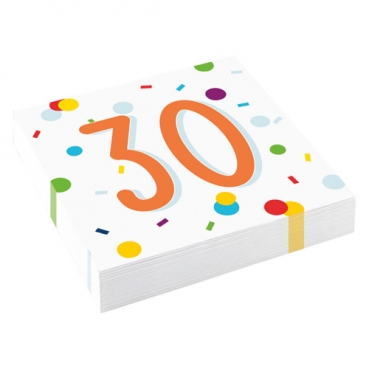 20er Pack Servietten 30. Geburtstag, bunt, 33 x 33 cm