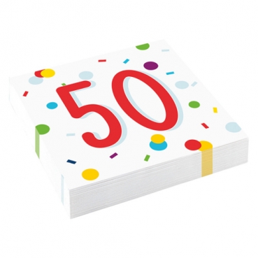 20er Pack Servietten 50. Geburtstag, bunt, 33 x 33 cm