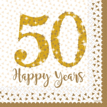 16er Pack Servietten Goldhochzeit, 50 Happy Years, 33 x 33 cm