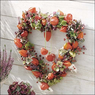 20er Pack Servietten Herbstkranz, Herz mit Physalis, 33 x 33 cm