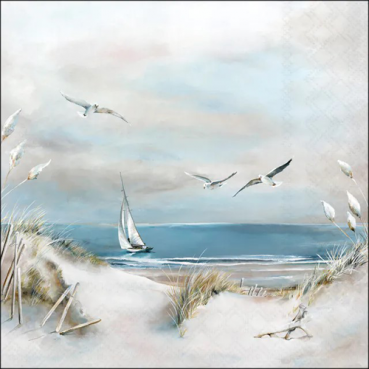 20er Pack Servietten Dünenzauber mit Meer und Segelboot, 33 x 33 cm