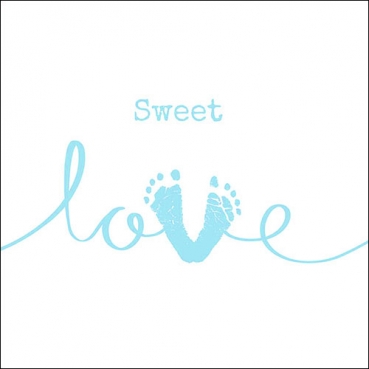 20er Pack Servietten Taufe, - Sweet love-, Babyfüßchen in Türkisblau, 33 x 33 cm
