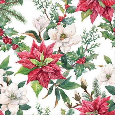 20er Pack Servietten Weihnachtsblumen, 33 x 33 cm
