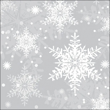 20er Pack Servietten Eiskristalle in Weiß/Silbergrau, 33 x 33 cm