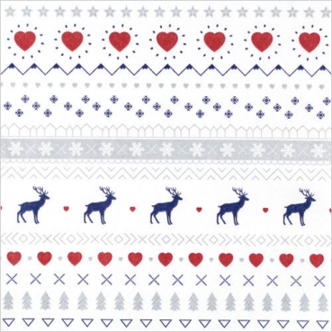 20er Pack Servietten Wintermuster in Dunkelblau/Rot, 33 x 33 cm