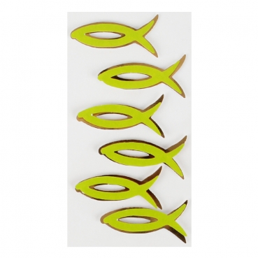 Klebe Sticker 3D Christlicher Fisch in Hellgrün/Gold