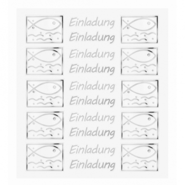 Klebe Sticker Fischmotiv -Einladung- in Silber