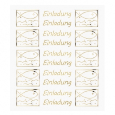 Klebe Sticker Fischmotiv -Einladung- in Gold