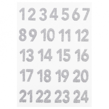 Klebe Sticker Glitzer Adventskalender Zahlen in Silber