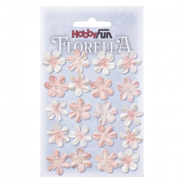 20 Florella Blümchen handgemacht aus Maulbeerpapier in Zartrosa/Weiß, 20 mm