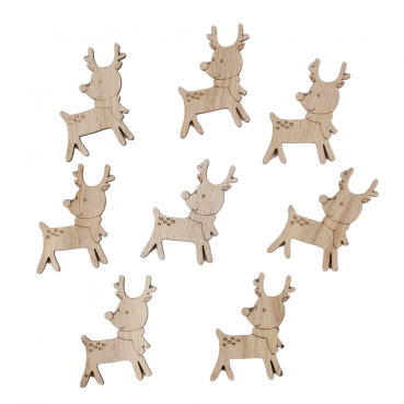 8 Holz Streuteile Rentier Rudolph mit Schal, 58 mm
