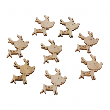 8 Holz Streuteile Rentier Rudolph mit Fliege, 48 mm.