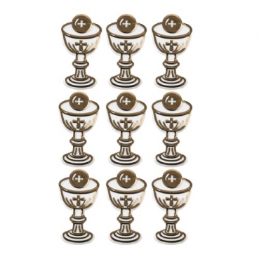 9 Streudeko Miniatur Kommunion Kelche in Weiß/Gold, 28 mm