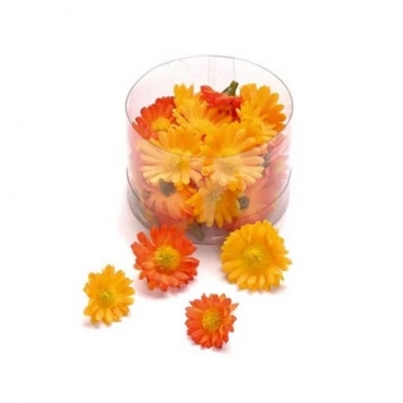 40 Deko Margeritenblüten in Orange/Sonnengelb, 30 mm