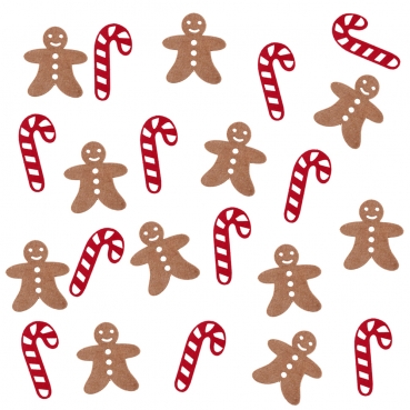 50 Papier Streuteile Weihnachten, Zuckerstange & Lebkuchenmann in Rot/Braun