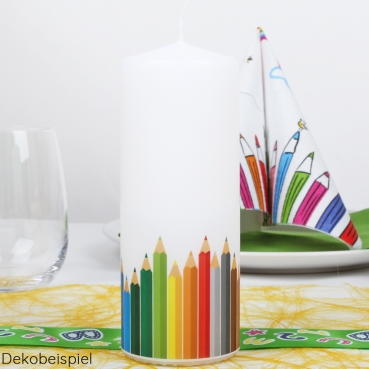 Stumpenkerze Einschulung, Schulanfang, Buntstifte, 150 x 60 mm
