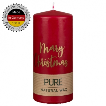 Stumpenkerze Pure, Eco, Merry Christmas, Weihnachten in Rot, 130 x 60 mm