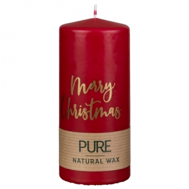 Stumpenkerze Pure, Eco, Merry Christmas, Weihnachten in Rot, 130 x 60 mm.