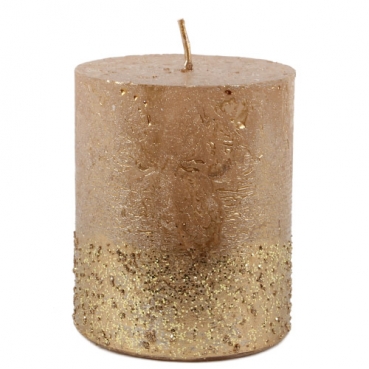Stumpenkerze Rustic, Calla, Weihnachten in Gold mit Glitzer, 80 x 70 mm