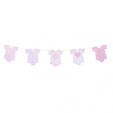 3 Meter Taufe Girlande mit 12 Babybody-Wimpeln in Rosa