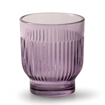Teelichtglas, Windlicht Dex mit Streifen in Lila, 83 mm