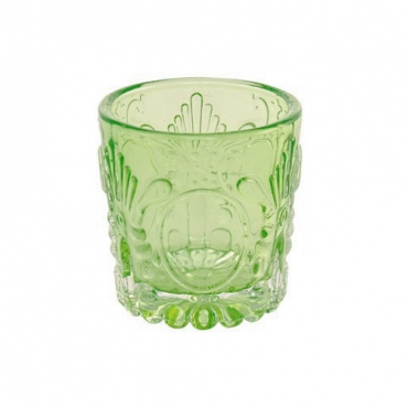 Kleines Teelichtglas mit Ornamentmotiv in Hellgrün, 57 mm