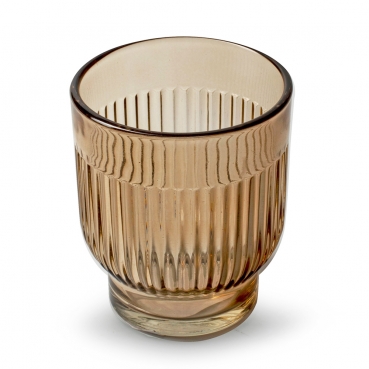 Teelichtglas, Windlicht Dex mit Streifen in Taupe, 85 mm