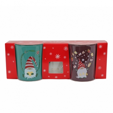 2er Set Teelichtgläser Weihnachten, Wichtel, inkl. 3 Teelichter, 67 mm.