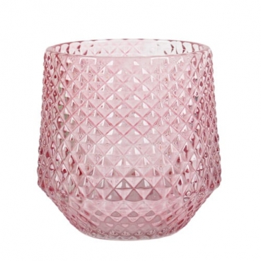 Glas Windlicht, konisch, Diamant in Rosa, 80 mm