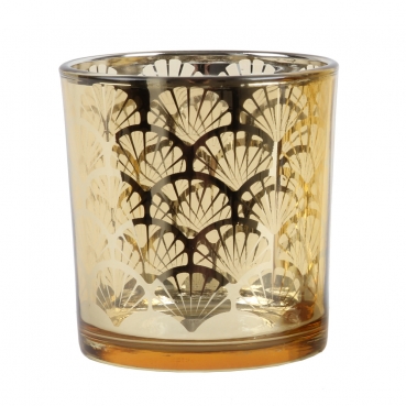 Teelichtglas, Windlicht Art Déco in Gold verspiegelt, 80 mm