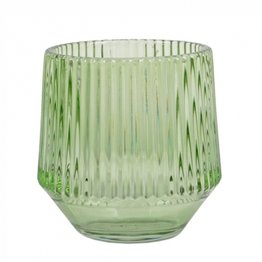 Glas Windlicht, konisch, gestreift, in Hellgrün, 80 mm