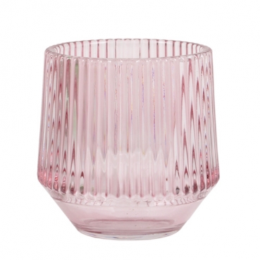 Glas Windlicht, konisch, gestreift in Rosa, 80 mm
