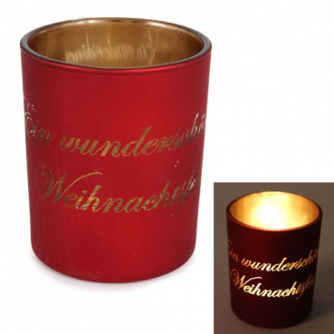 Teelichtglas -Ein wunderschönes Weihnachtsfest- in Rot/Gold verspiegelt, 75 mm