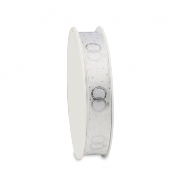 3 Meter Tischband Hochzeit, Eheringe in Weiß/Silber, 15 mm